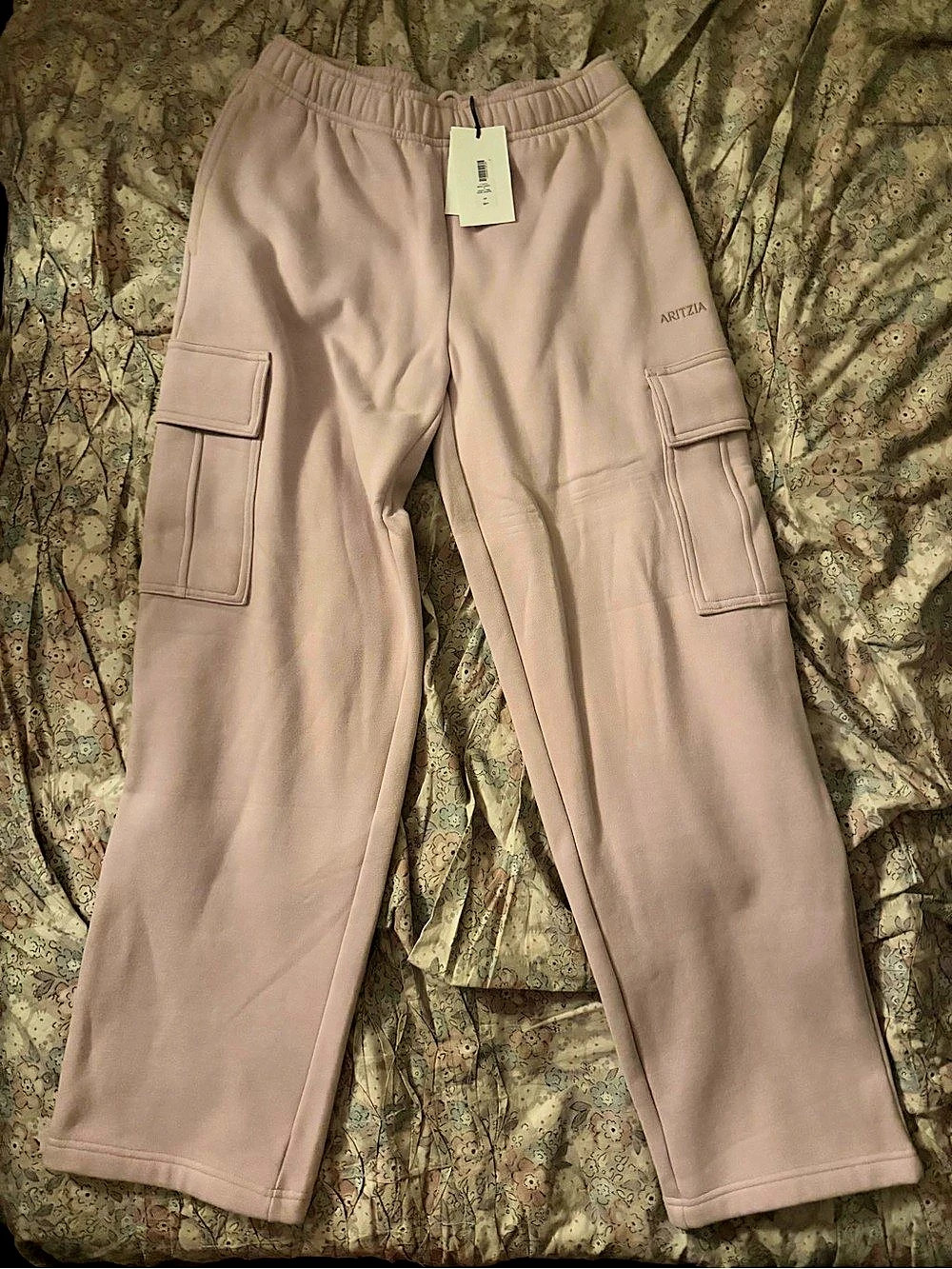 NWT Aritzia Cozy Sweatfleece Mega Cargo Cargo Jogger Pants in Dusty Pink- sm